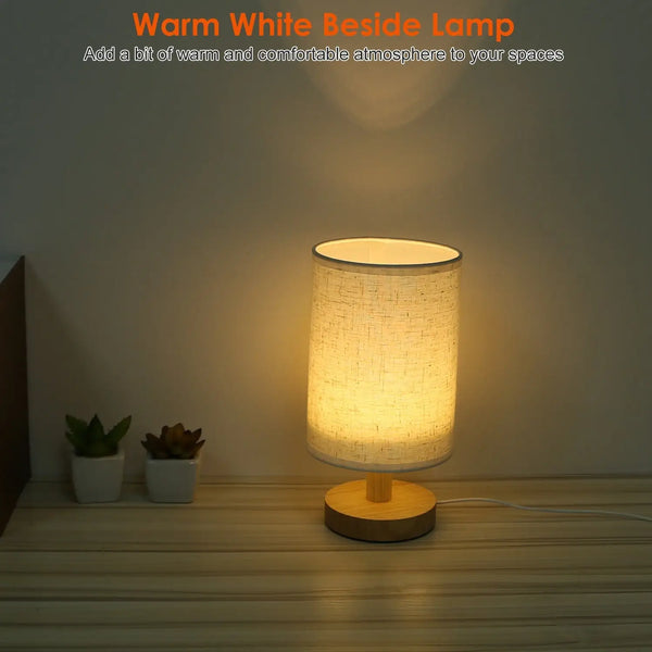 Wood & White Desk Lamp with Bamboo Base and Warm 3000K Lighting