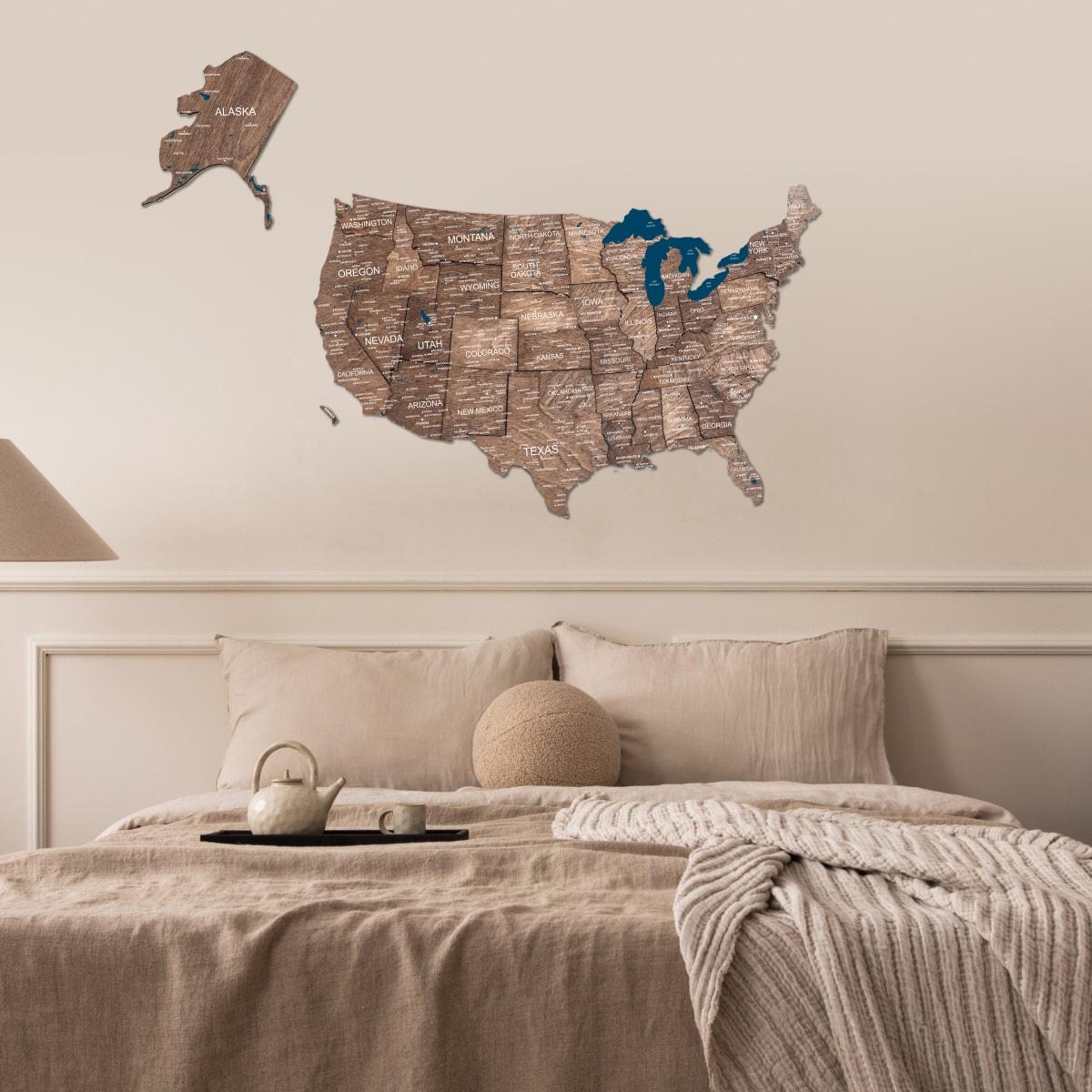 Wooden 3d Map of USA - Dark Walnut