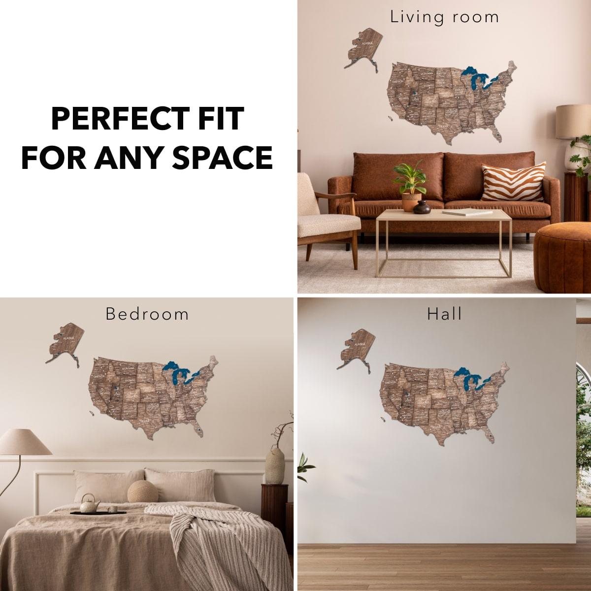 Wooden 3d Map of USA - Dark Walnut