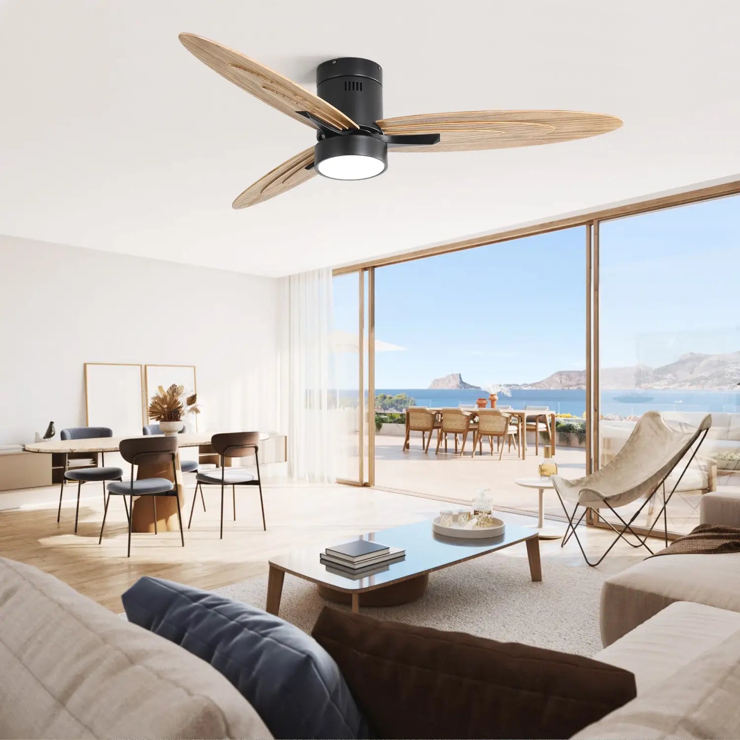 Wooden Ceiling Fan with Light, Reversible DC Motor, Quiet & Modern Design