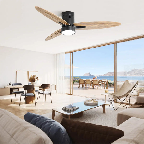 Wooden Ceiling Fan with Light, Reversible DC Motor, Quiet & Modern Design
