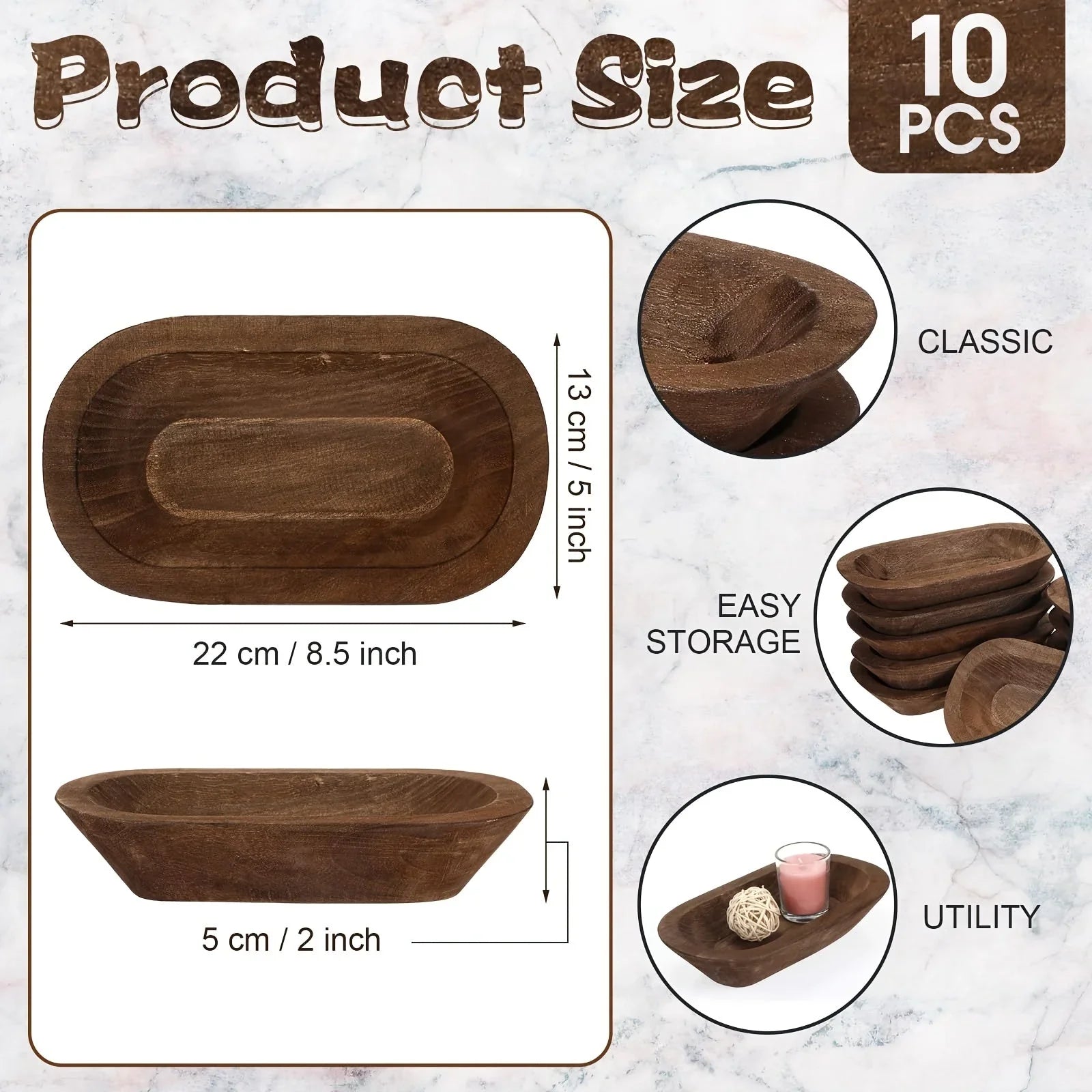 Wooden Dough Bowls 10 Pack Hand Carved Rustic Paulownia Wood for DIY Crafts and Farmhouse Decoration