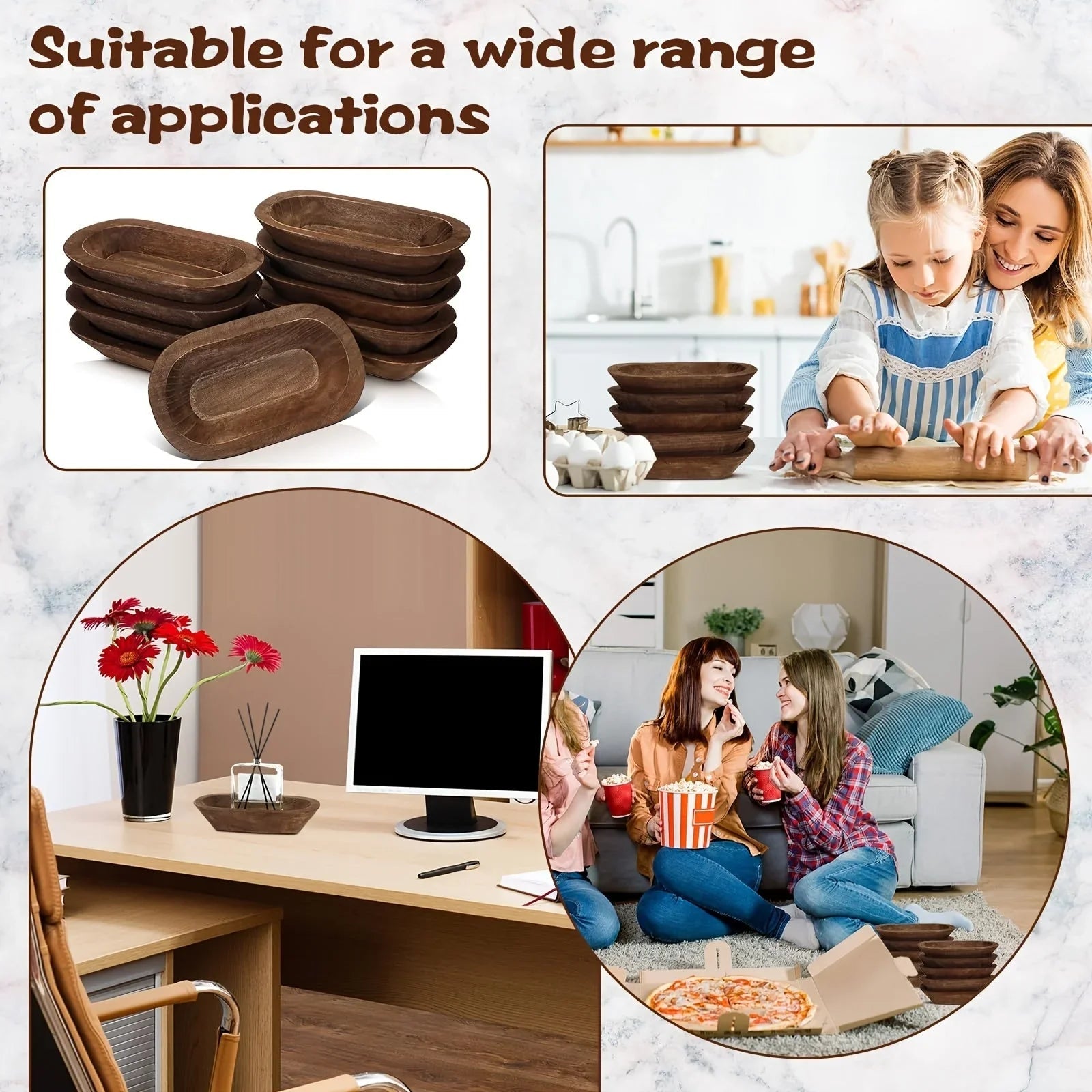 Wooden Dough Bowls 10 Pack Hand Carved Rustic Paulownia Wood for DIY Crafts and Farmhouse Decoration