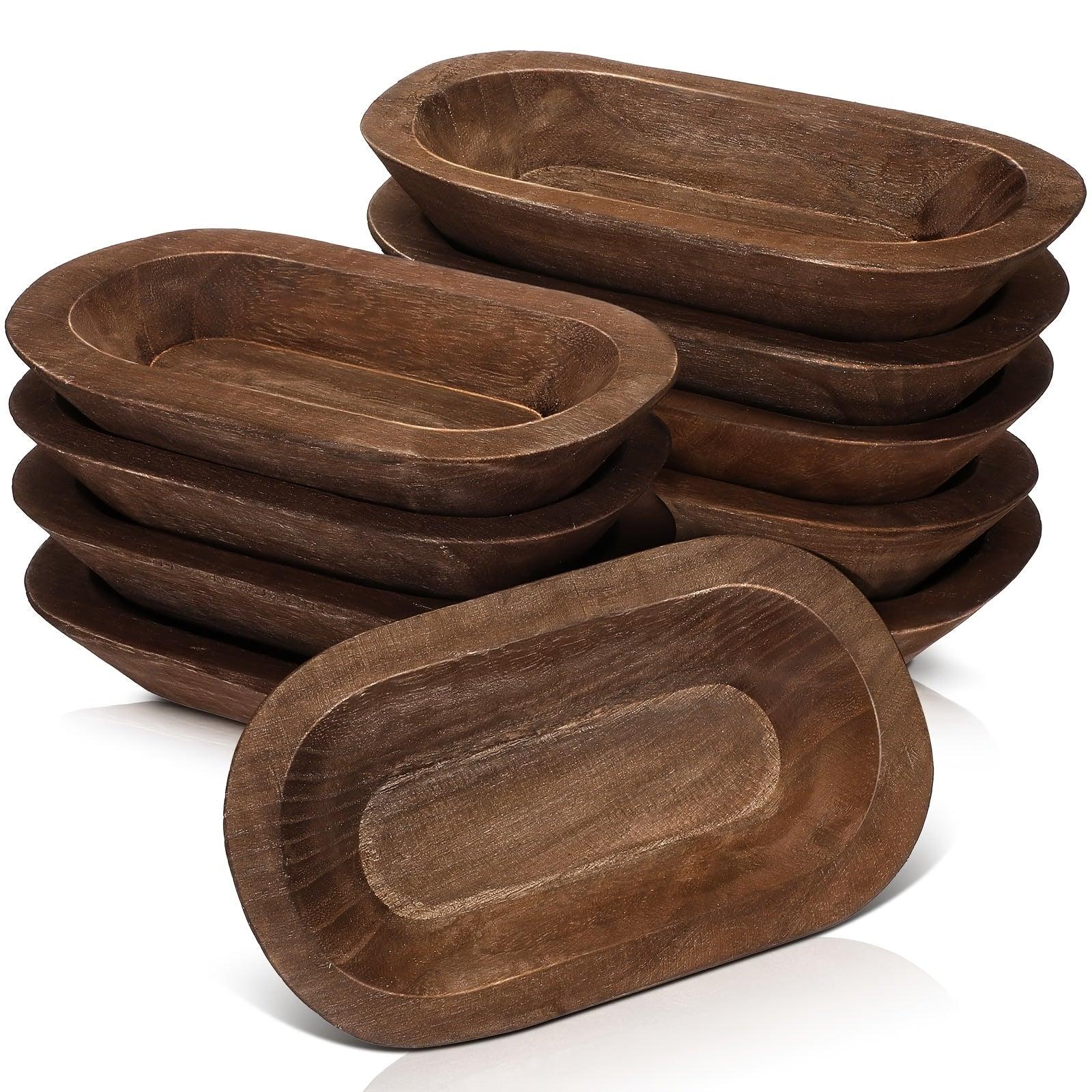 Wooden Dough Bowls 10 Pack Hand Carved Rustic Paulownia Wood for DIY Crafts and Farmhouse Decoration