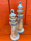 Wooden Lighthouse Figure- 3 Styles and Sizes - Light Blue (Small)