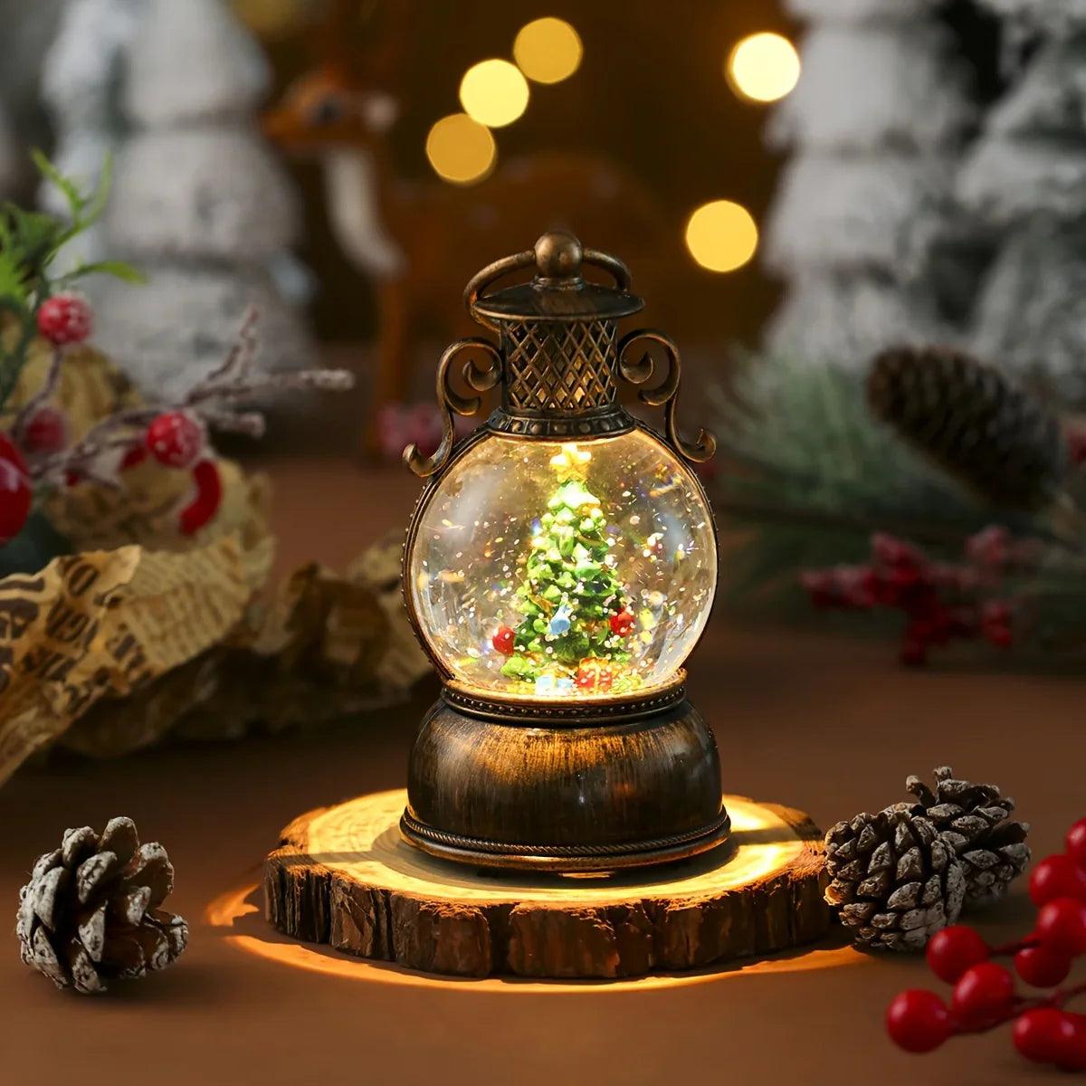 Wooden Music Box with Glowing Snowfall and USB Power