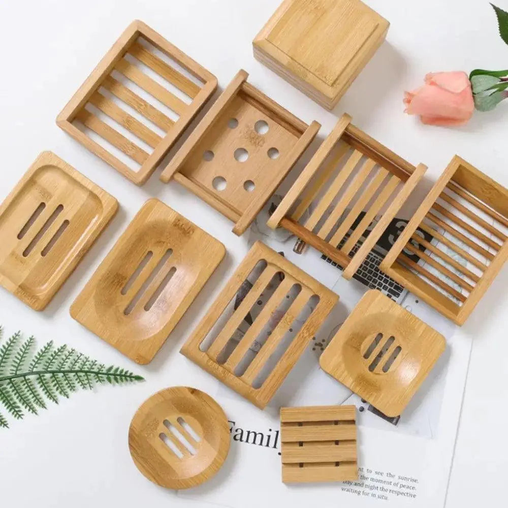 Wooden Natural Bamboo Soap Dishes Tray Holder Storage Soap Rack Plate Box Container Portable Bathroom Soap Dish Storage Box Bathroom Wooden Soap Case Holder Home Hand Craft Natural Wood Dish Holder for Soap Sponge