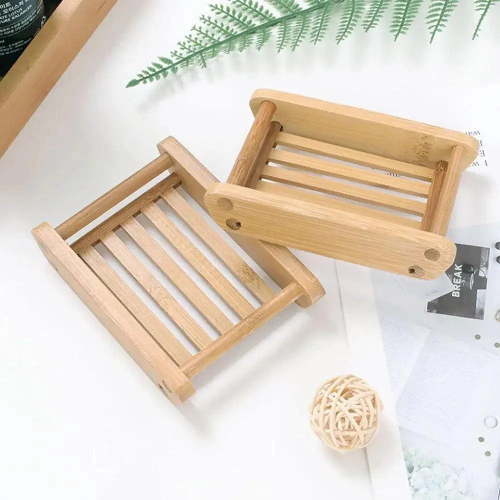 Wooden Natural Bamboo Soap Dishes Tray Holder Storage Soap Rack Plate Box Container Portable Bathroom Soap Dish Storage Box Bathroom Wooden Soap Case Holder Home Hand Craft Natural Wood Dish Holder for Soap Sponge