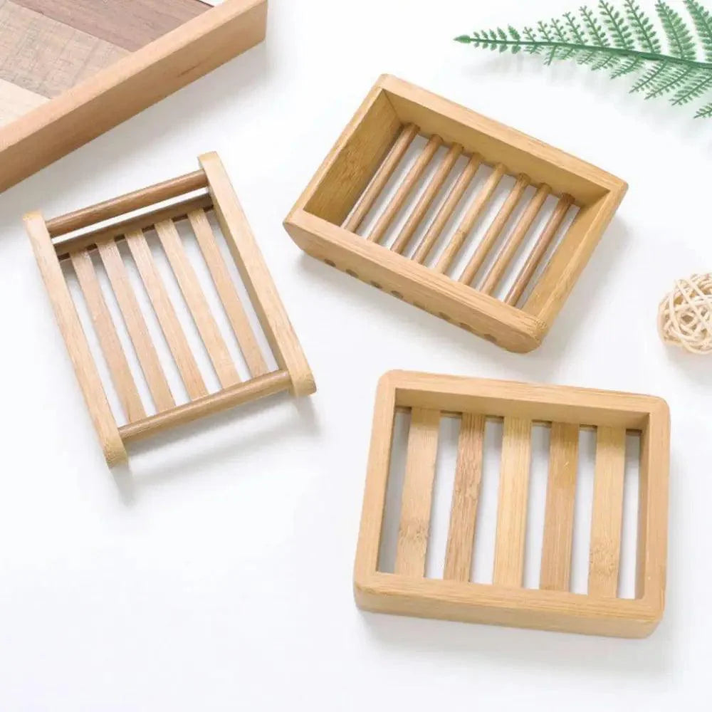 Wooden Natural Bamboo Soap Dishes Tray Holder Storage Soap Rack Plate Box Container Portable Bathroom Soap Dish Storage Box Bathroom Wooden Soap Case Holder Home Hand Craft Natural Wood Dish Holder for Soap Sponge