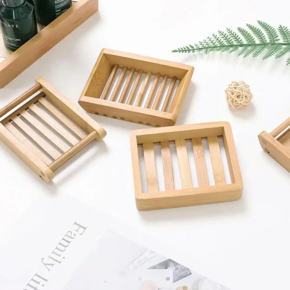 Wooden Natural Bamboo Soap Dishes Tray Holder Storage Soap Rack Plate Box Container Portable Bathroom Soap Dish Storage Box Bathroom Wooden Soap Case Holder Home Hand Craft Natural Wood Dish Holder for Soap Sponge