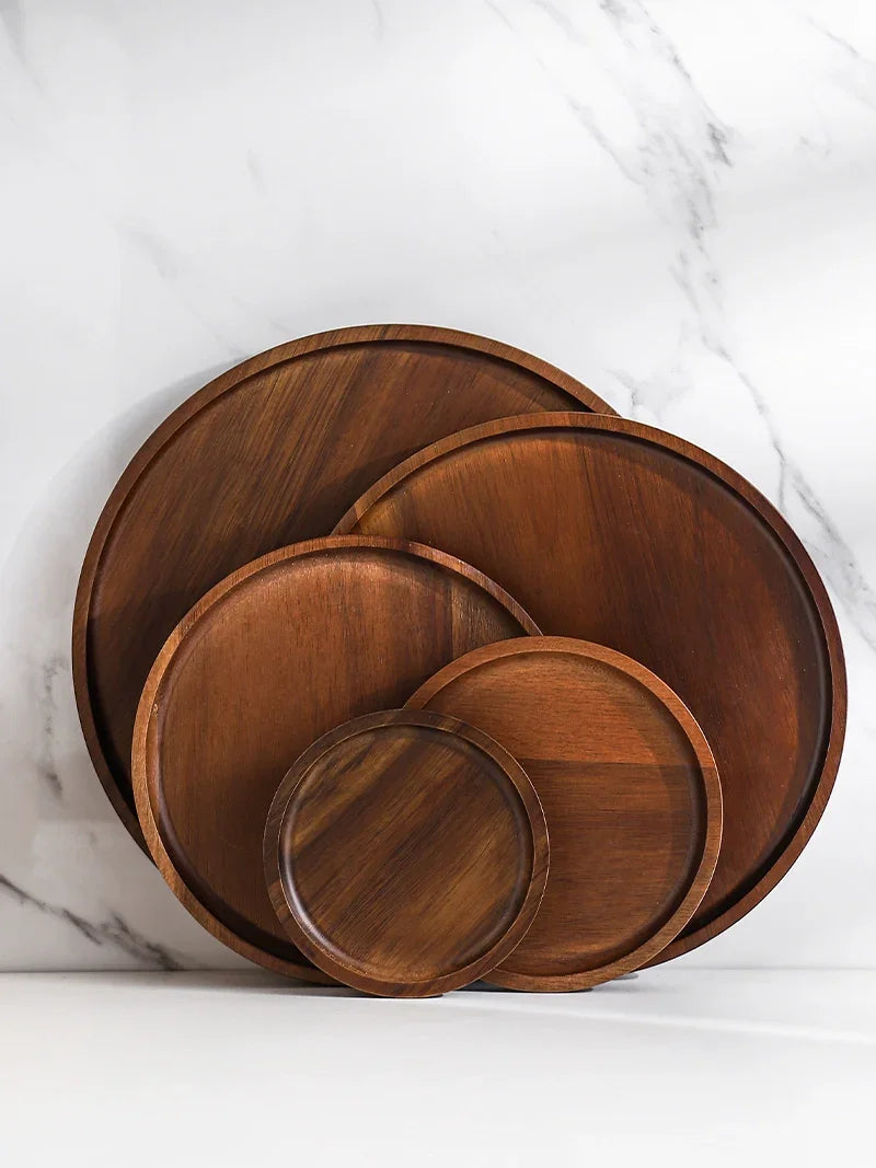 Wooden Round Tea Tray Serving Platter