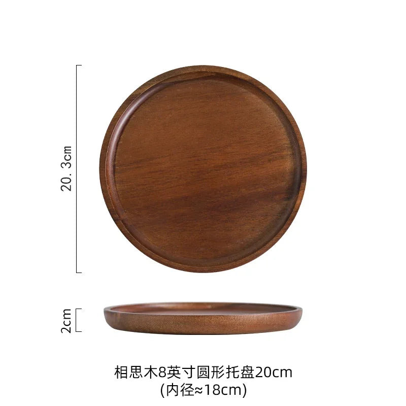 Wooden Round Tea Tray Serving Platter