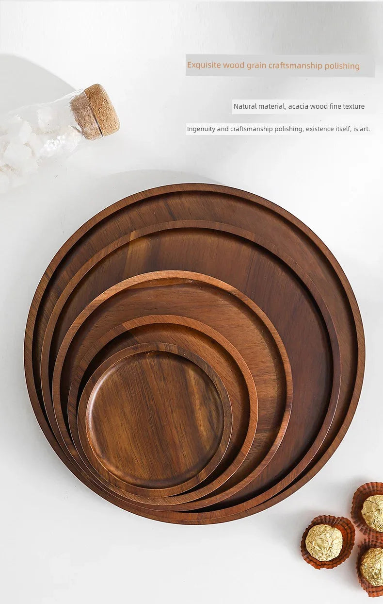 Wooden Round Tea Tray Serving Platter