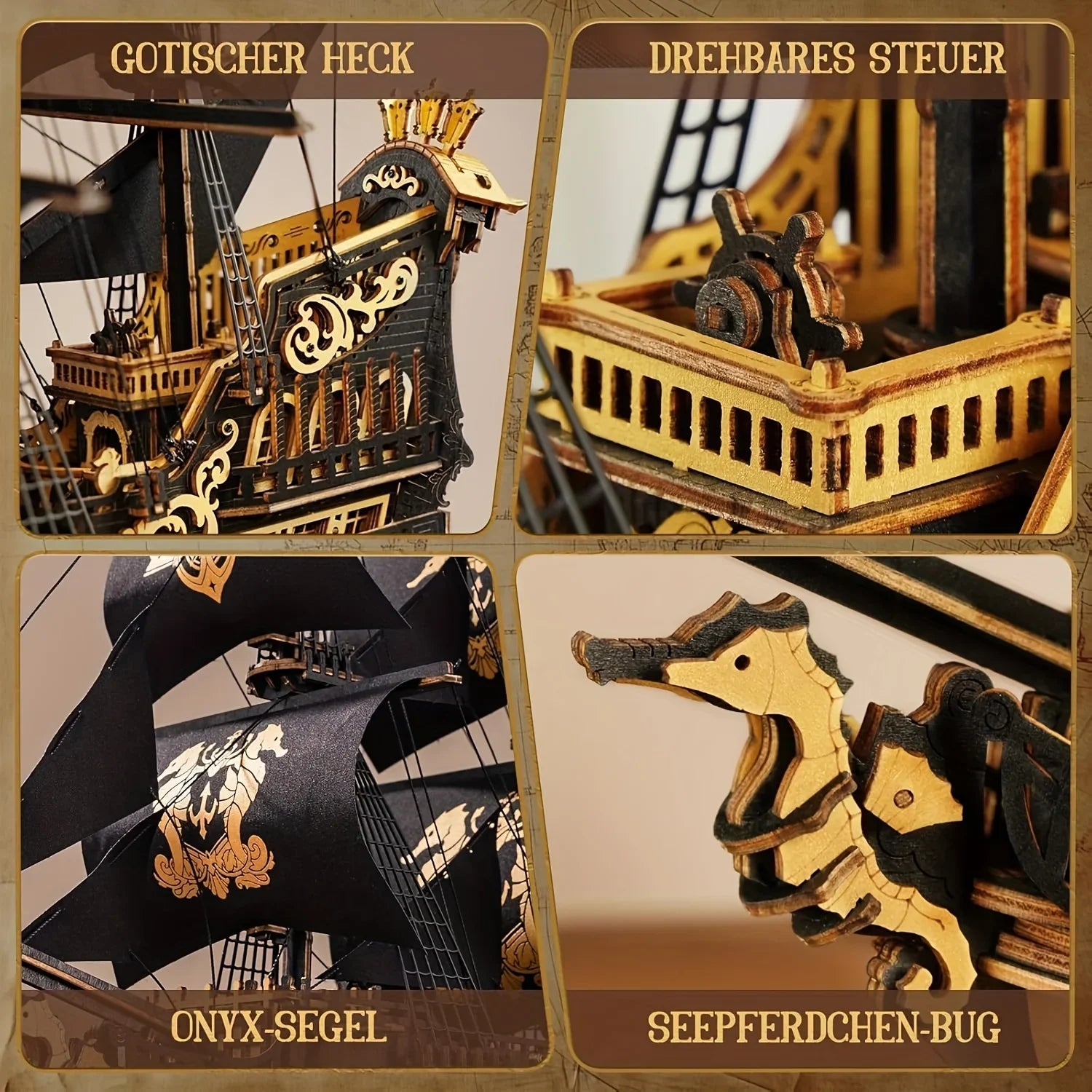 Wooden Ship Model Kit Seahorse Barque Sailing Ship with Detailed Sail