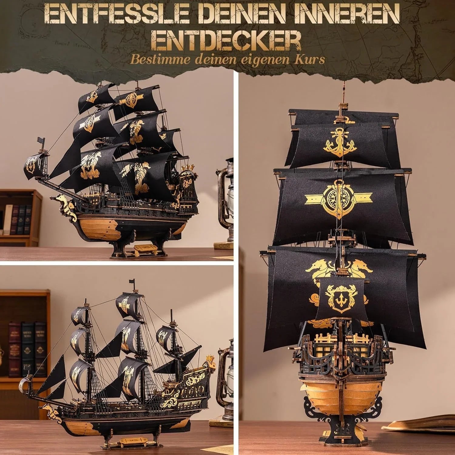 Wooden Ship Model Kit Seahorse Barque Sailing Ship with Detailed Sail