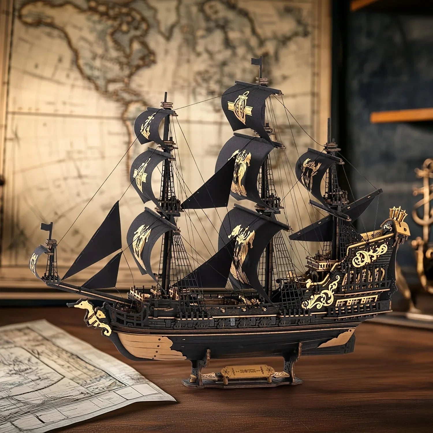 Wooden Ship Model Kit Seahorse Barque Sailing Ship with Detailed Sail