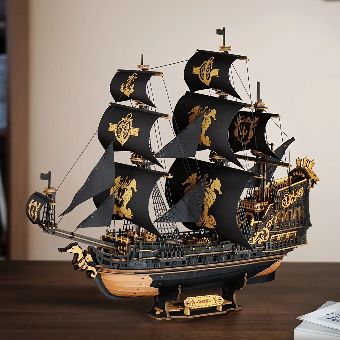 Wooden Ship Model Kit Seahorse Barque Sailing Ship with Detailed Sail
