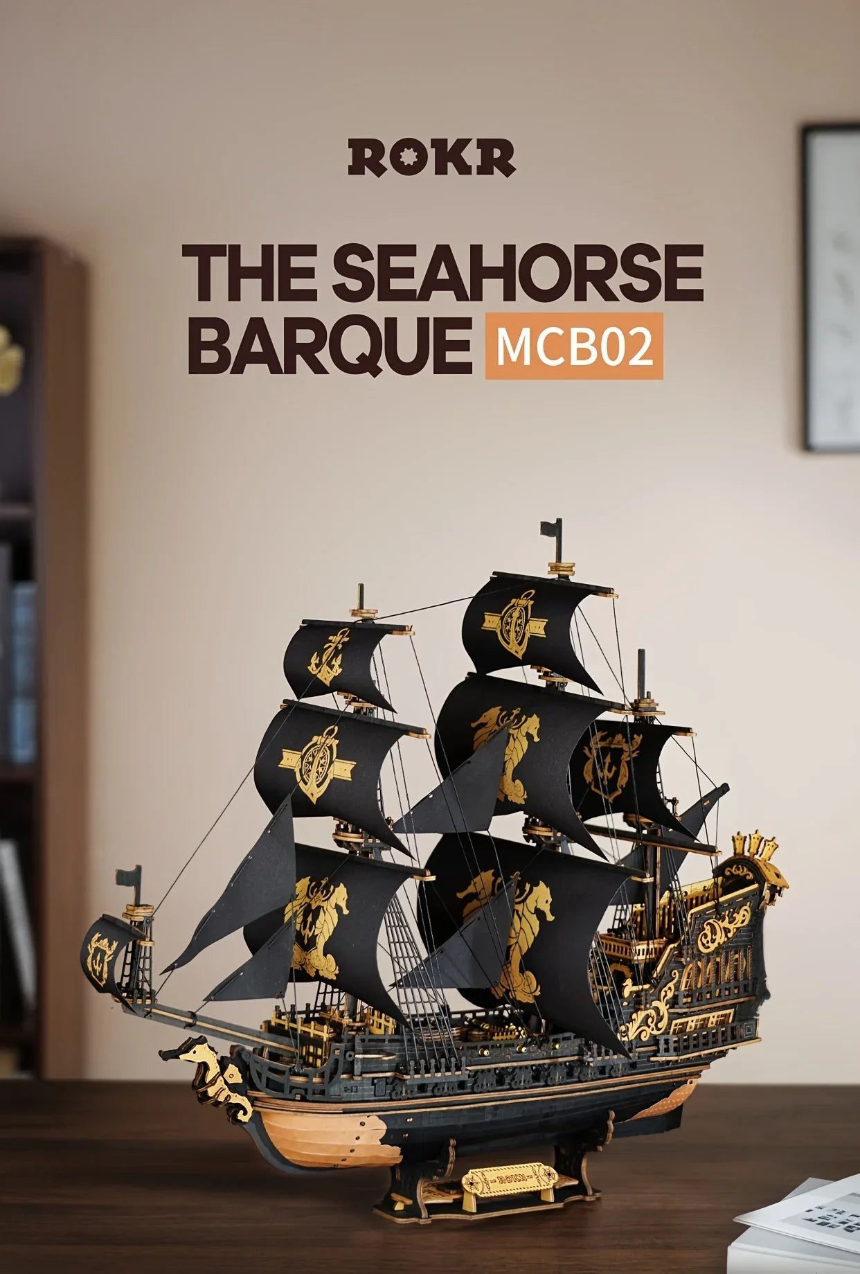 Wooden Ship Model Kit Seahorse Barque Sailing Ship with Detailed Sail