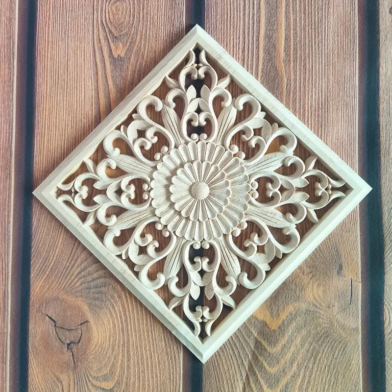 Wooden Square Applique 20cm Unpainted Home Decor Cornice