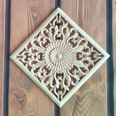 Wooden Square Applique 20cm Unpainted Home Decor Cornice