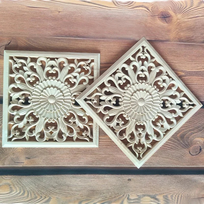 Wooden Square Applique 20cm Unpainted Home Decor Cornice