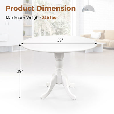 Wooden Dining Table with Round Tabletop and Curved Trestle Legs-White