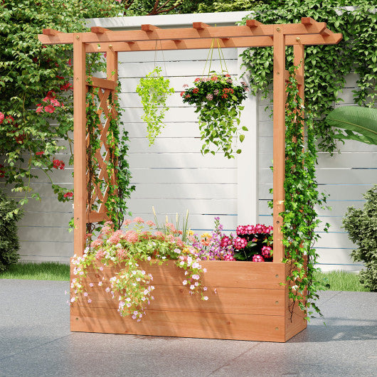 Patent Pending Wooden Raised Garden Bed with Trellis and Hanging Roof-Orange
