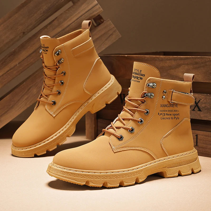Workwear Martin boots men's spring and autumn new high top British style big yellow boots outdoor high top casual leather boots men