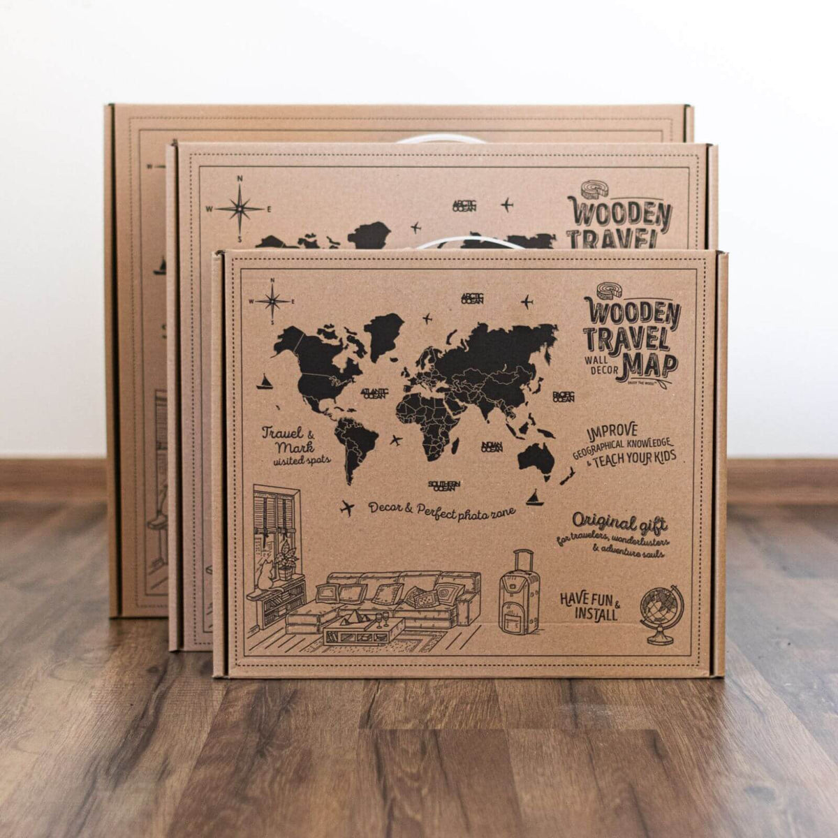 3D Luminous Colored Wooden World Map Urban