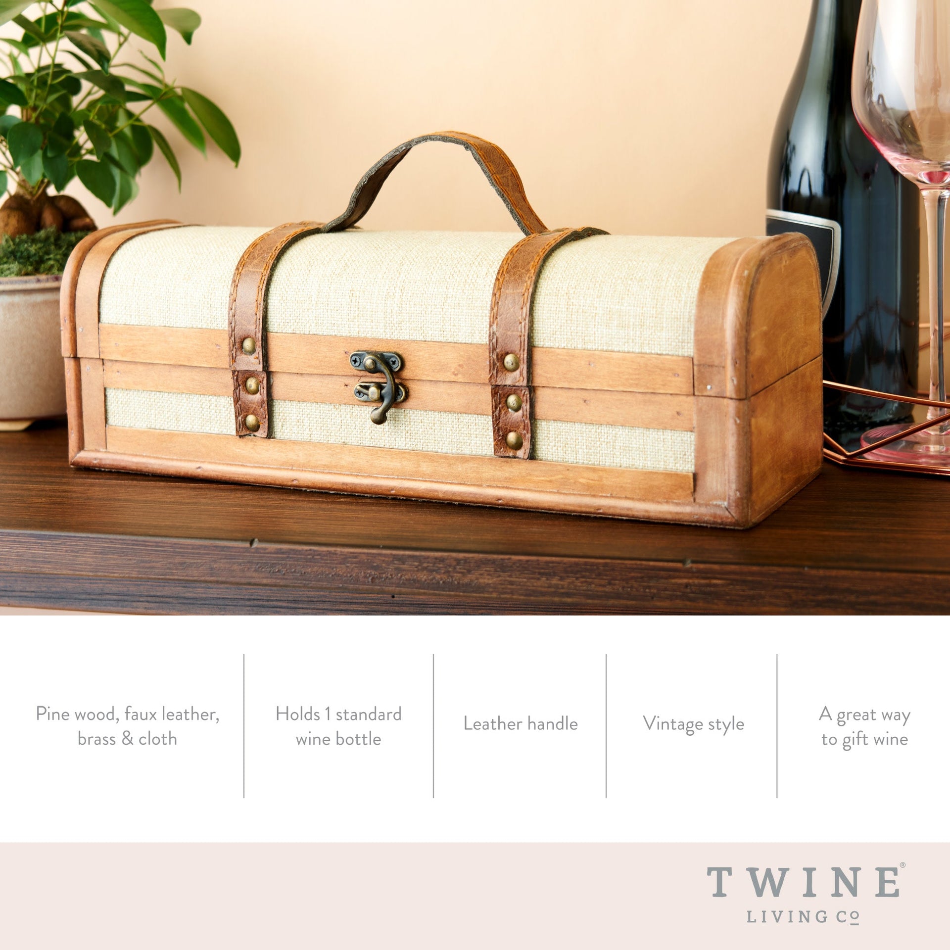One Bottle Vintage Striped Trunk Wine Box