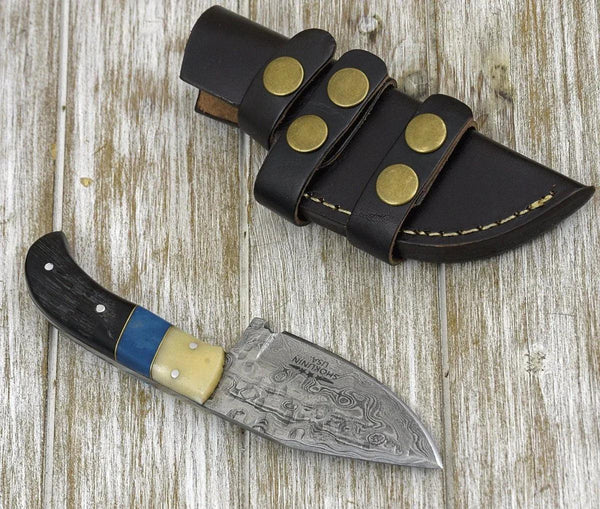 Wraith Damascus Skinning Knife with Ram Horn Handle - Gifts for You 'n Me