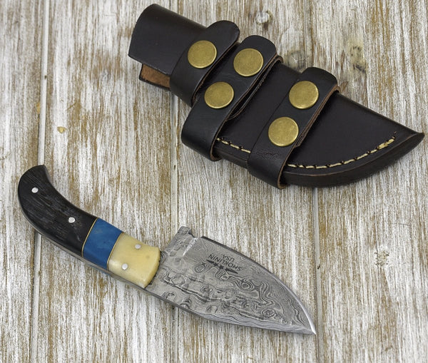 Wraith Damascus Skinning Knife with Ram Horn Handle