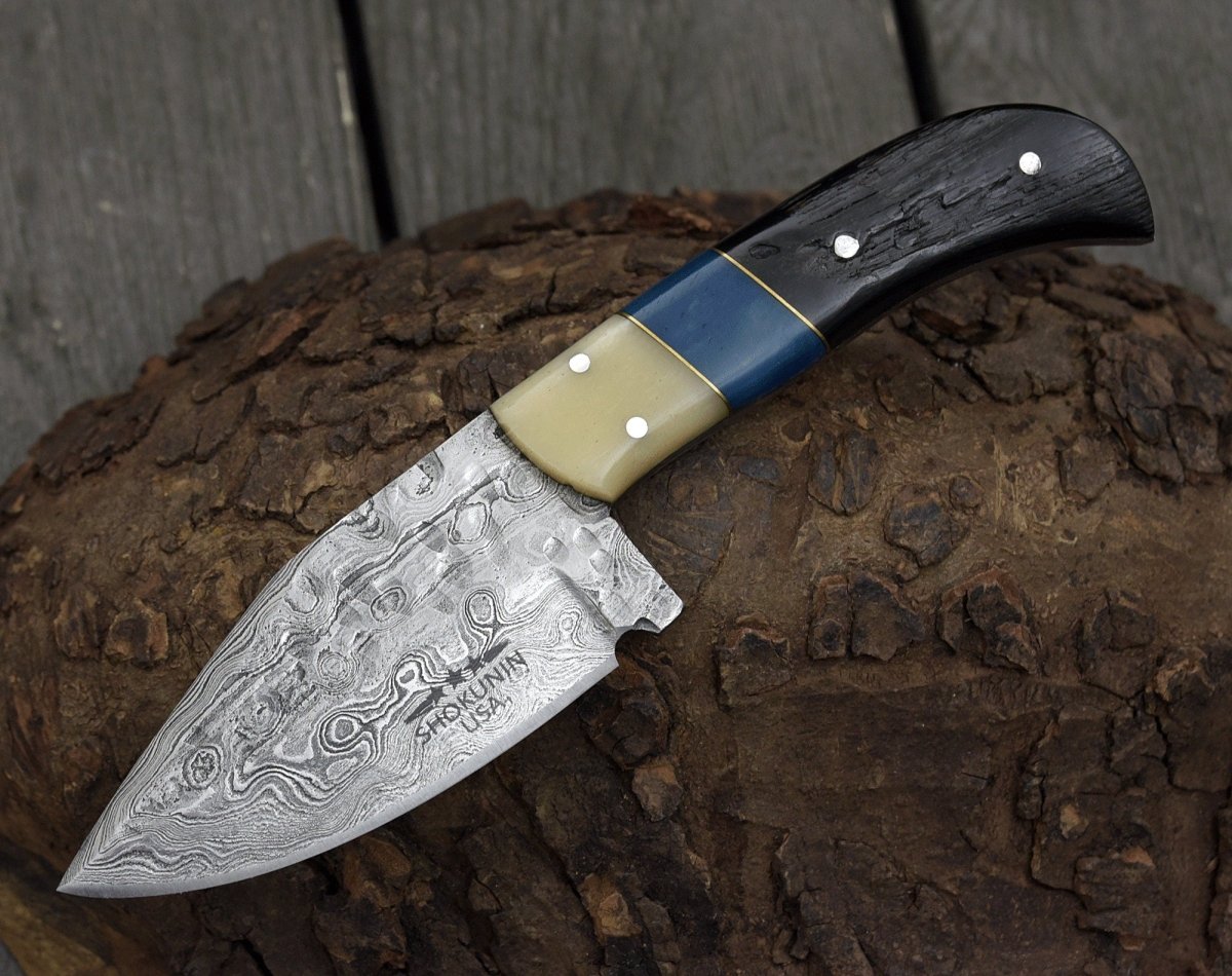 Wraith Damascus Skinning Knife with Ram Horn Handle