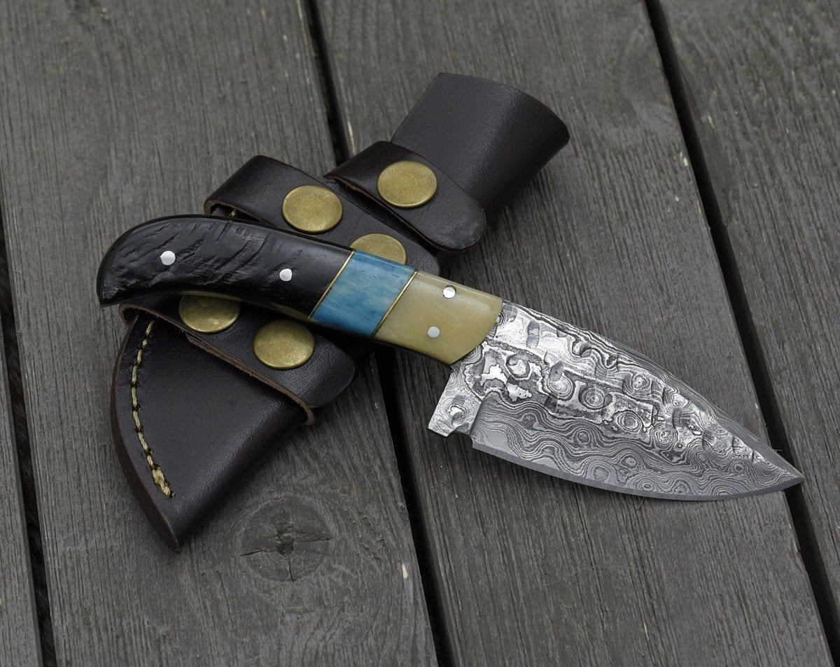 Wraith Damascus Skinning Knife with Ram Horn Handle