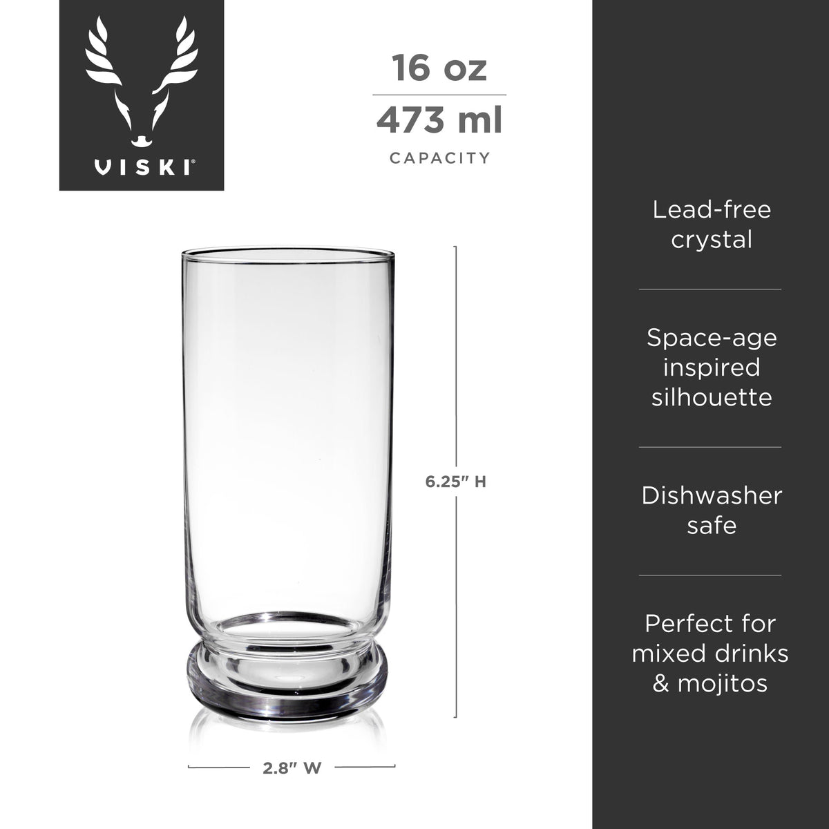 Mercury Crystal Highball Glasses, Set of 2