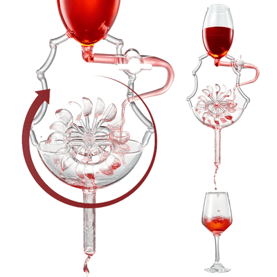 Wine Glass Wheel Decanting & Aerator Set by The Wine Savant - Unique Decanter - Moving Wheel - Upper, Middle & Lower Aerators - Whisky & Wines Carafe, Proven to Enhance & Improves Flavor & Aromas