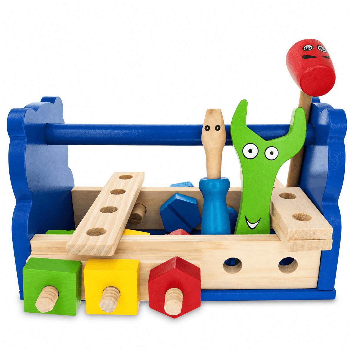 21 Pieces Construction Building Tools in Wooden Toolbox