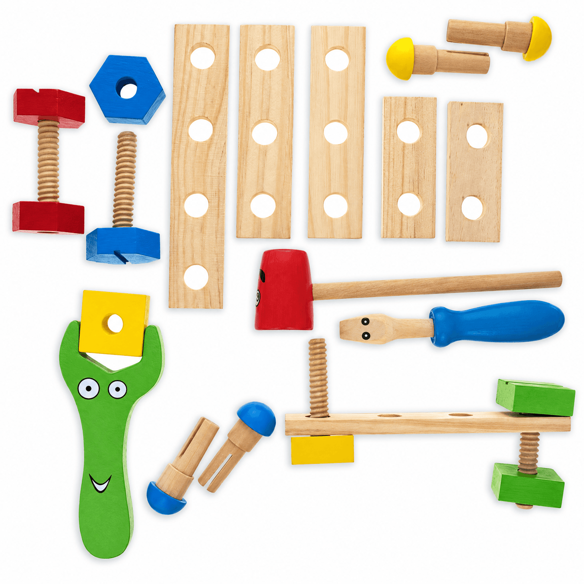 21 Pieces Construction Building Tools in Wooden Toolbox