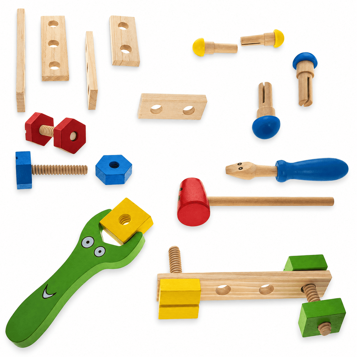21 Pieces Construction Building Tools in Wooden Toolbox
