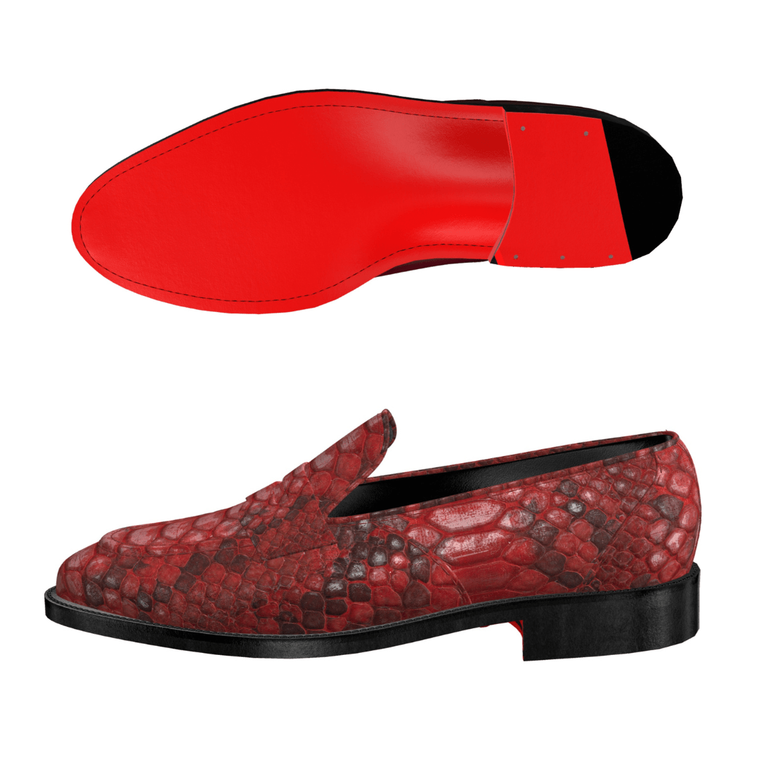 Dralyon2 - Real Exotic Snake/Python skin leather red bottoms loafers