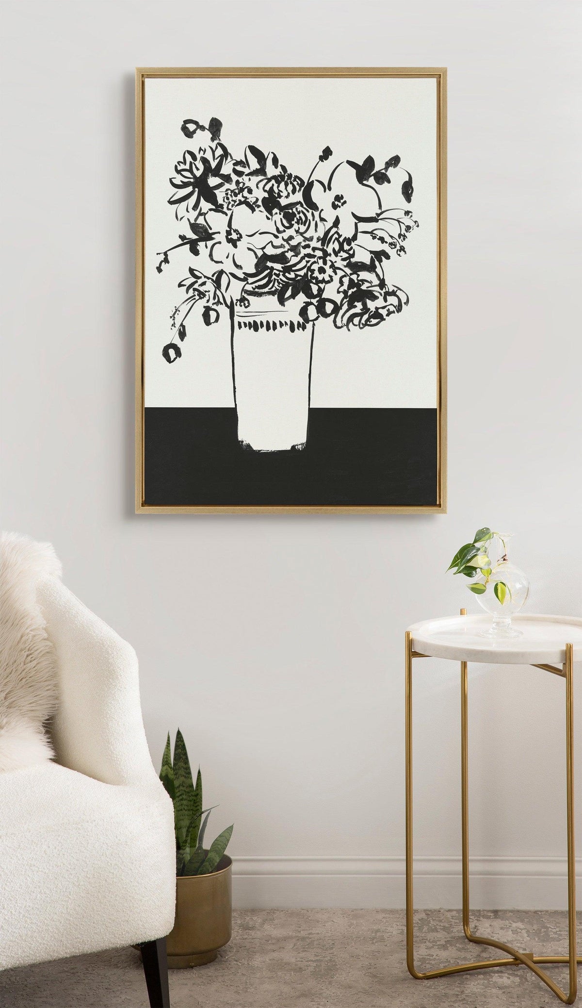 Sylvie 1043 Black and White Vase Framed Canvas by Teju Reval of SnazzyHues