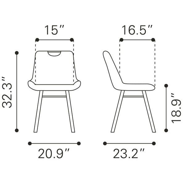 Zuo Modern Tyler Dining Chair (Set of 2) Brown