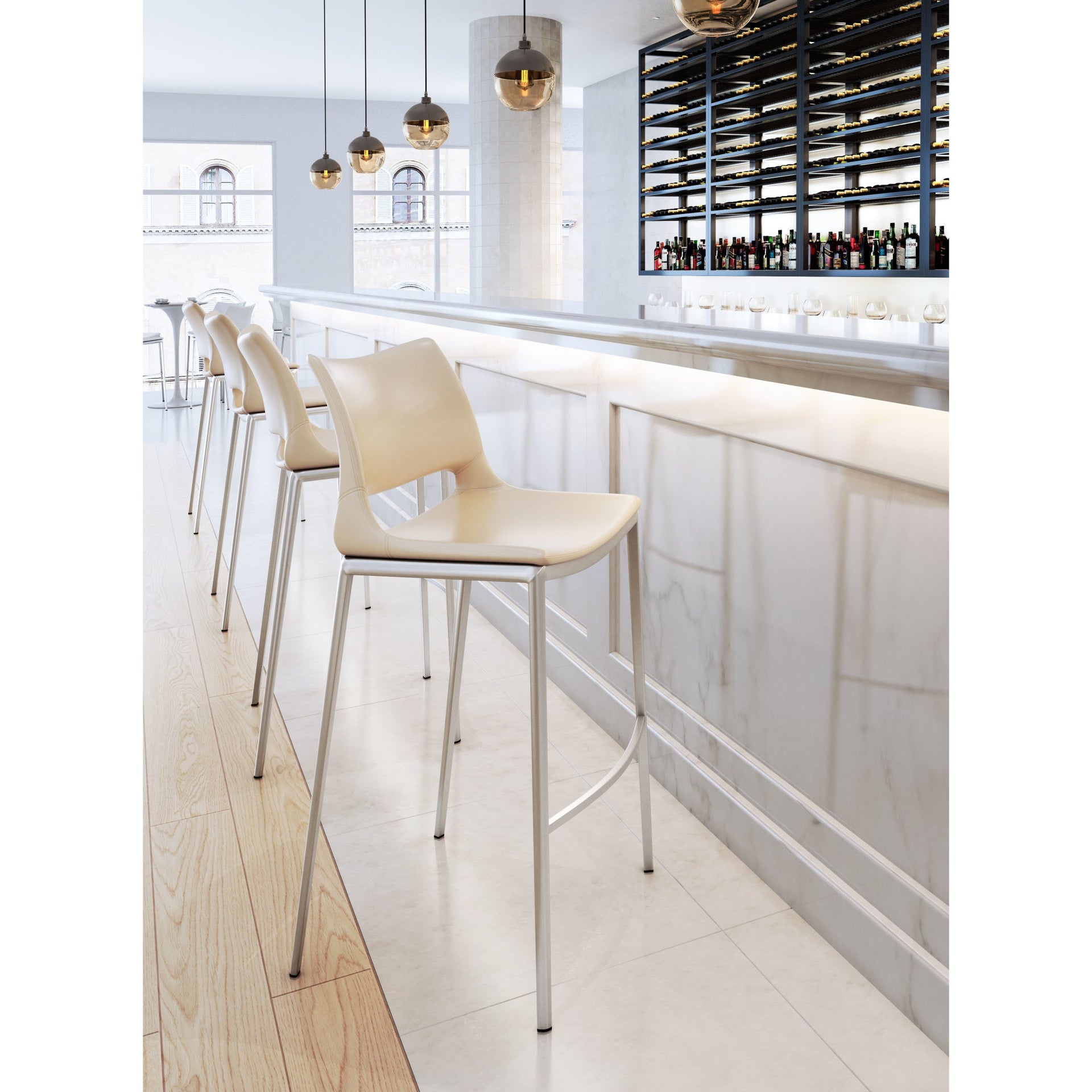 Ace Barstool (Set of 2) Light Pink & Silver