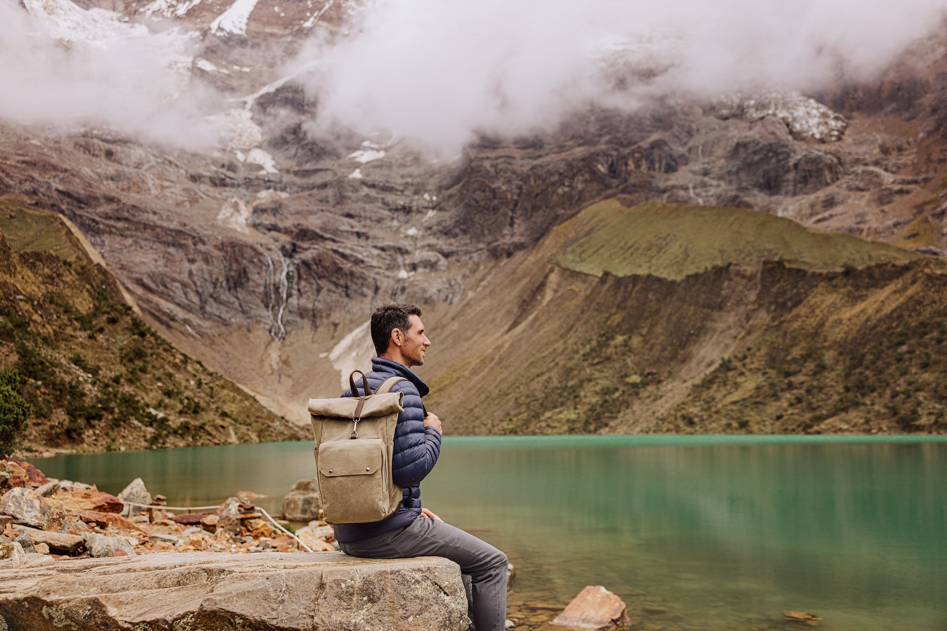 Carmel Roll Top Picnic Backpack Cooler with Utensil Set & Glass Water Bottles Picnic Time Family of Brands