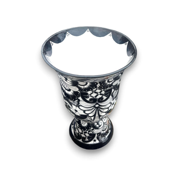 XL Black Talavera Planter | Hand-Painted Pedestal Flower Pot