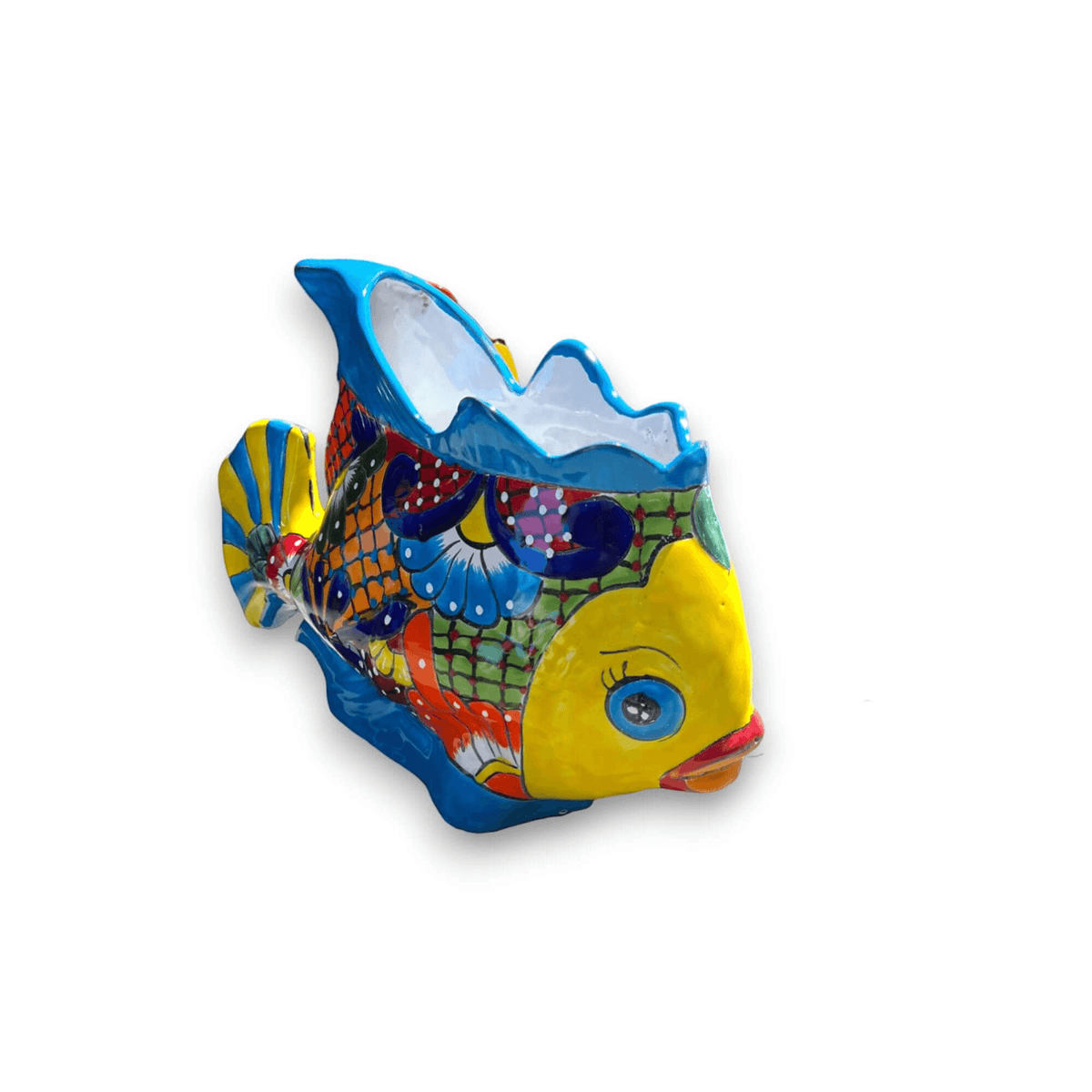 Large Talavera Fish Planter | Hand-Painted Mexican Statue Pottery