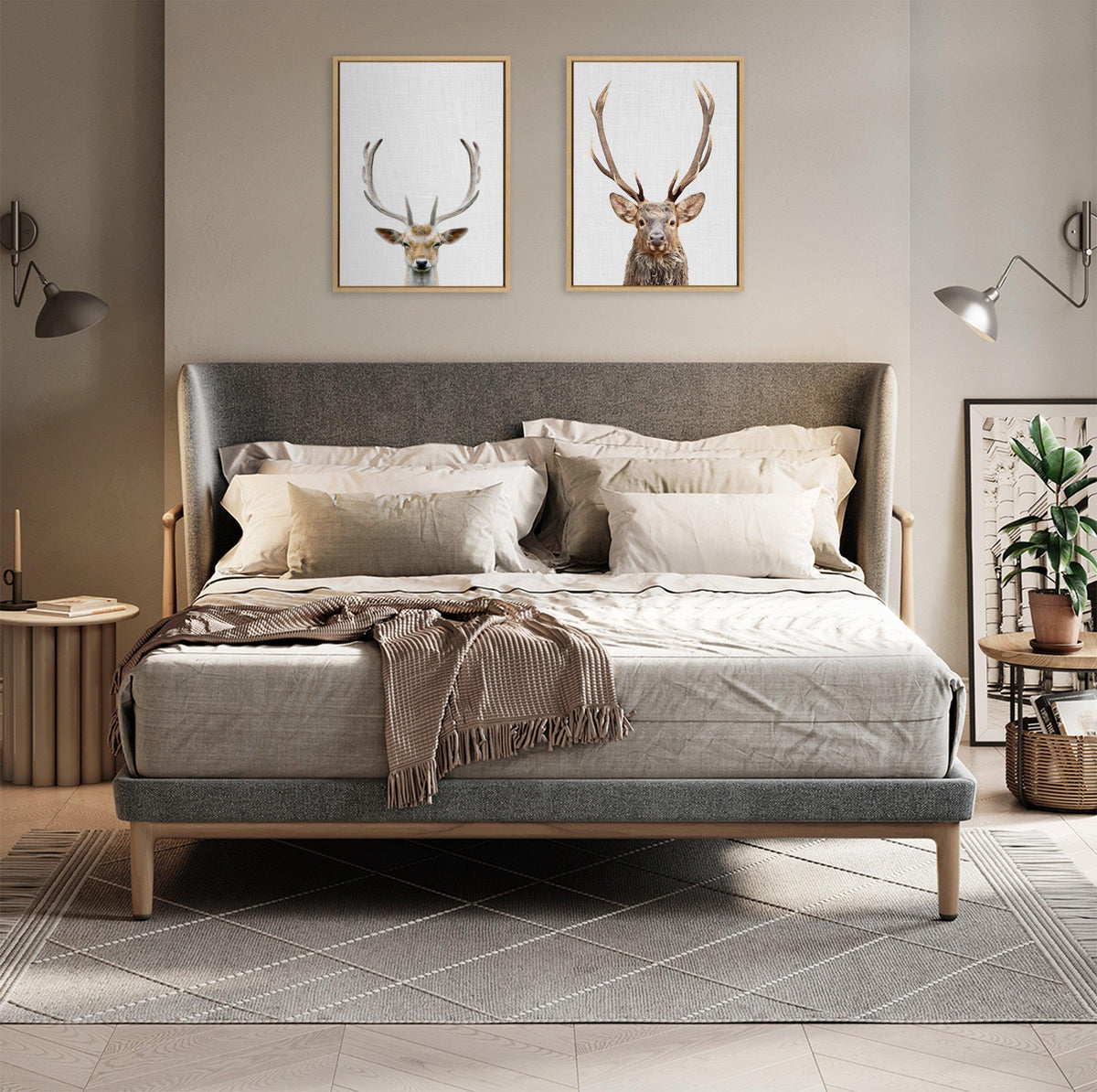 Sylvie The Red Deer Color Framed Canvas by Simon Te of Tai Prints
