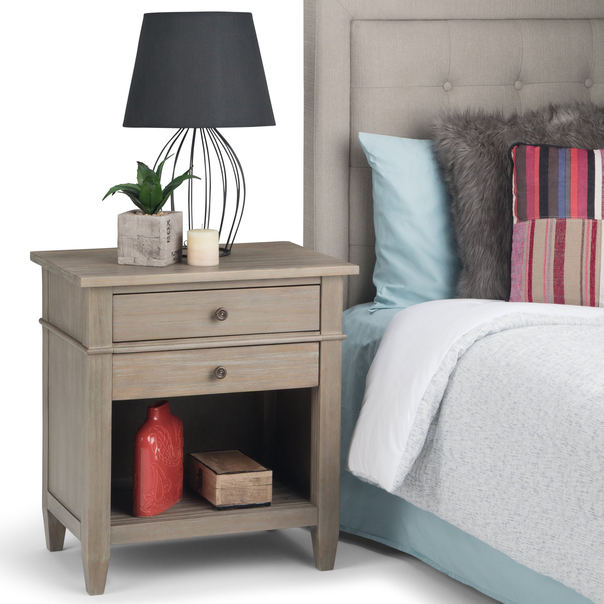 Carlton 24 Inch Wide Solid Wood Bedside Table in Distressed
