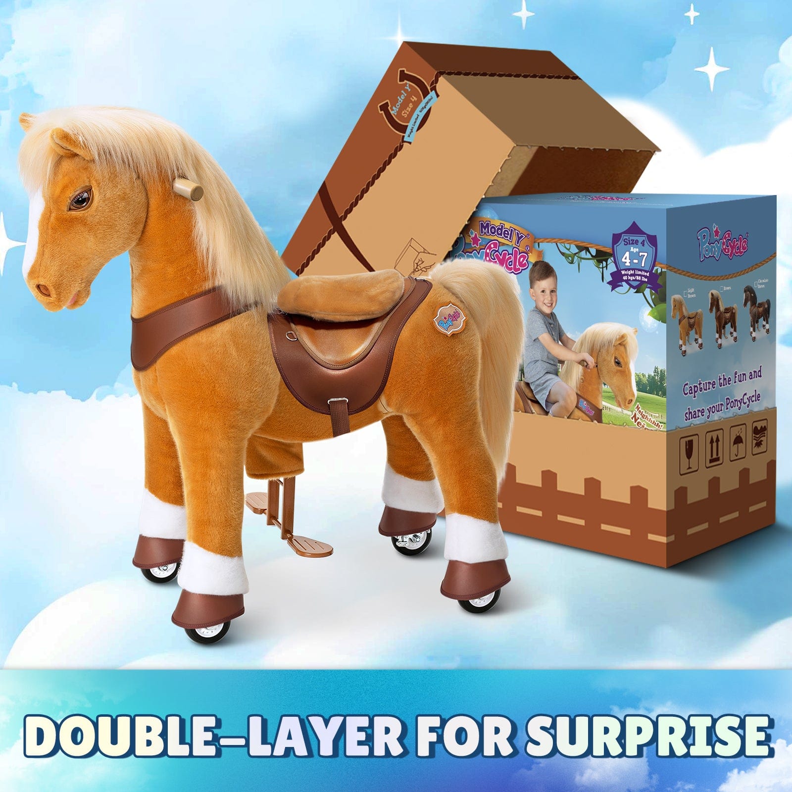 Model Y® Horse Ride-On Toy Age 4–7 – Light Brown