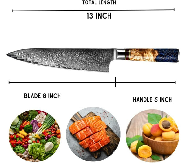 Yamato Chef knife with Exotic Olive Burl Wood & Honeycomb Composite Handle